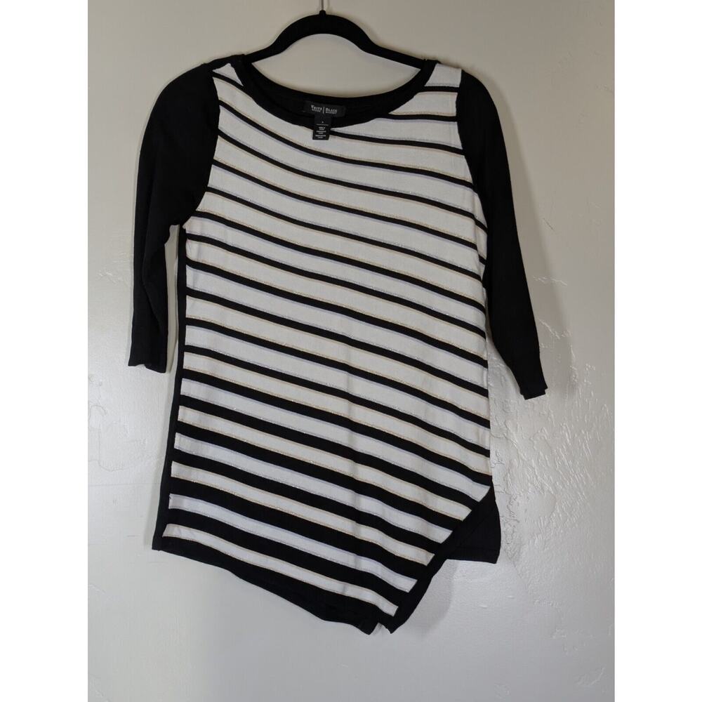 WHBM Shirt Womens‎ Small Stripe Sweater Tunic Metallic Accents Asymmetrical Hem